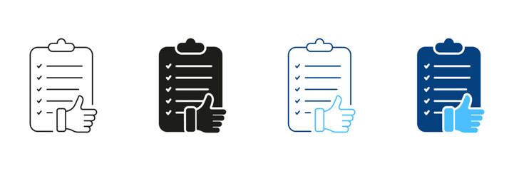 Obraz premium Paper Document With Thumb Up Line and Silhouette Icon Set. Approval Confirmation Pictogram. Customer Feedback Symbol. Approve Agreement. Editable Stroke. Isolated Vector Illustration