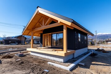 Modest home under construction in a rural area, symbolizing affordable housing development in the countryside