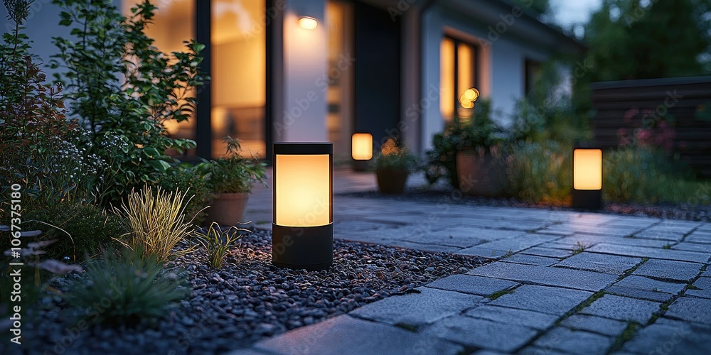 Poster a futuristic residence with motion-activated smart lighting that illuminates only occupied areas, pr