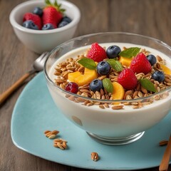 Obst Salat, M&uuml;sli, Milch. Generative AI Technologie