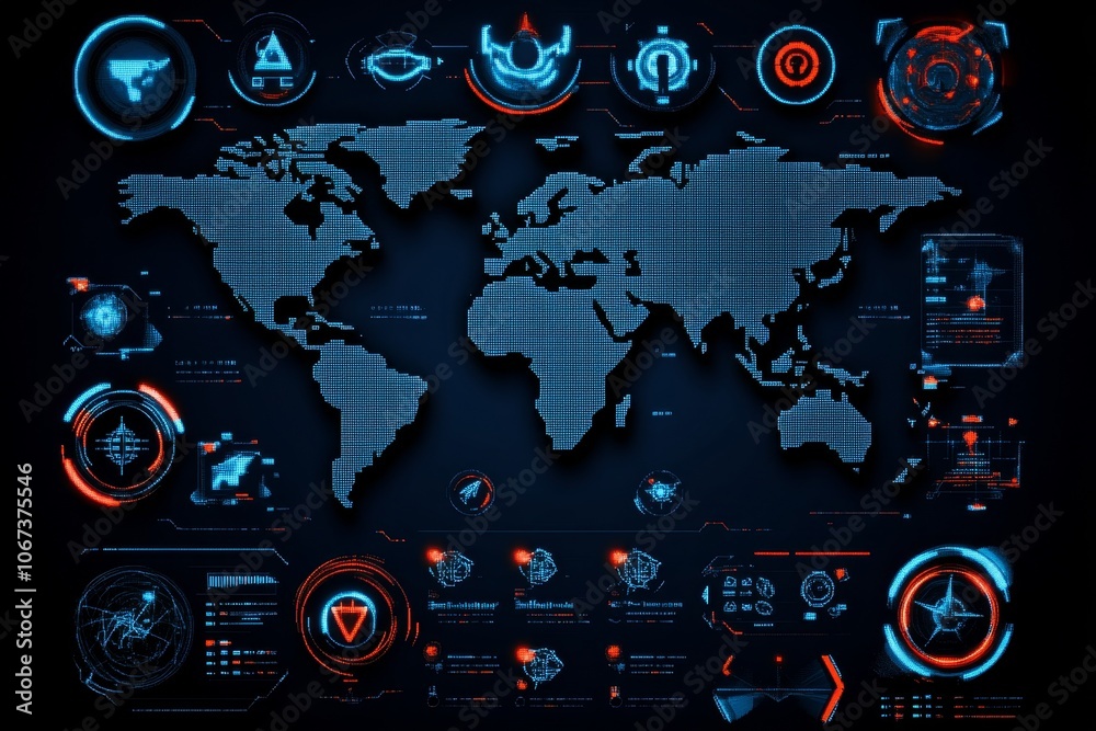 Poster Pixel art of a cyber intelligence center with pixelated world map and threat icons, evoking retro tech in pixel style