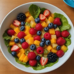 Obraz premium Obst Salat, Müsli, Milch. Generative AI Technologie