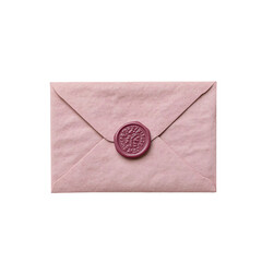 Elegant pink envelope with a wax seal on a white isolated background, Transparent Background.