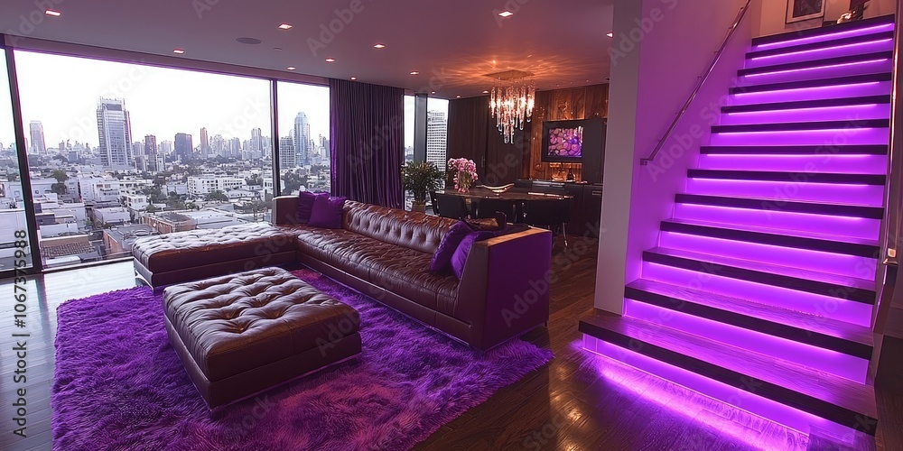 Poster a futuristic residence with motion-activated smart lighting that illuminates only occupied areas, pr