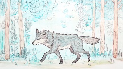 Obraz premium Majestic Wolf in Mystical Forest: A Watercolor Painting