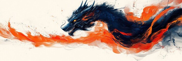 Dynamic abstract dragon artwork with vibrant colors and swirling patterns
