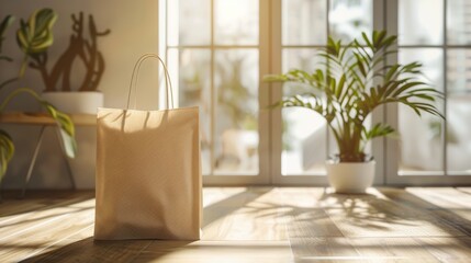 Minimalist eco-friendly shopping bag in sunlight