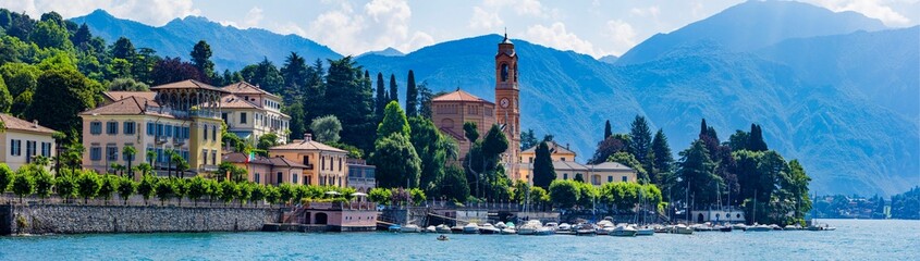 Scenic and famous italian lake Lago di Como. Most beautiful places. Lakeside village Tremezzina,...
