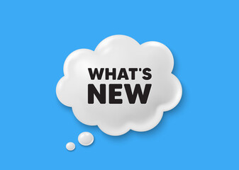 Whats new tag. Comic speech bubble 3d icon. Special offer sign. New arrivals symbol. Whats new chat offer. Speech bubble comic banner. Discount balloon. Vector