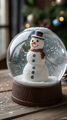 Naklejka premium A snowstorm is present while a snowman is depicted in a glass Christmas globe.