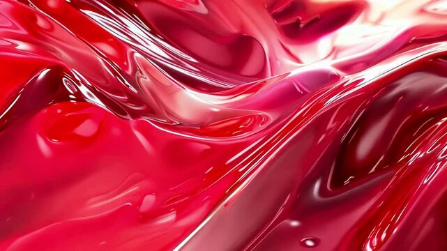 Vibrant abstract red glossy waves create a dynamic fluid texture