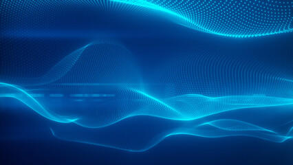 Abstract tech wave, digital blue background of glowing particles