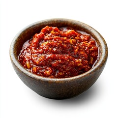 Spicy Tangy Indonesian Chili Sauce (Sambal) in a Small Traditional Bowl, Isolated on White