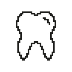 Fototapeta premium Tooth Pixelated Icon. Pixel Art Symbol of Dental Health and Care. Oral Hygiene, Dentistry and Healthcare. Isolated Vector Illustration