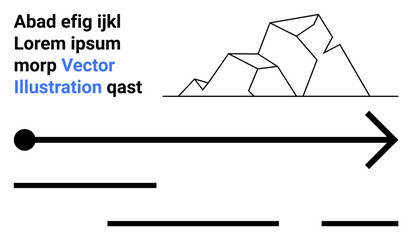 Abstract mountains, large black arrow, lorem ipsum text in black and blue. Ideal for educational resources, presentations, websites, marketing materials, infographics, social media, and posters