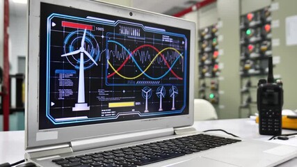 4K Video of Wind Energy Monitoring on Computer Display - Ideal for Renewable Energy, Environmental Awareness, and Sustainability Projects - Powered by Adobe