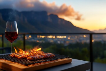 Braai meat spread, Cape Town Table Mountain view