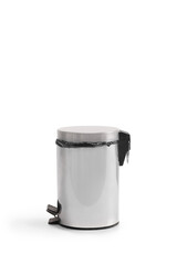 Studio shot of a metal trash can