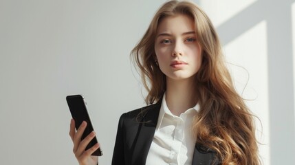 Naklejka premium Portrait of a Woman in a Black Jacket Looking at the Camera