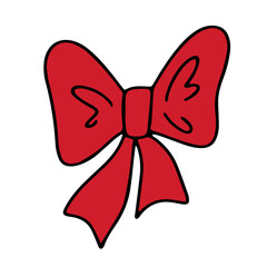 Vector illustration. Big red bow. Cartoon design element