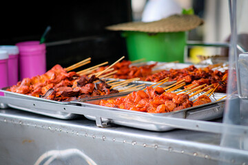 Grilled street food in the street of Liliw Laguna.