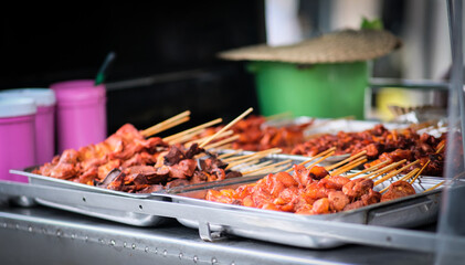 Grilled street food in the street of Liliw Laguna.