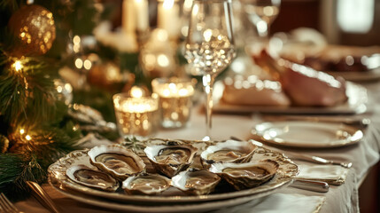 Luxurious holiday dinner spread with elegant table setting for a sophisticated dining experience