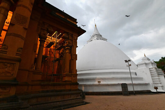 White Pagoda of Kelaniya Raja Maha Vihara During Sunset in Sri Lanka