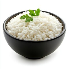 Simple Fluffy Indonesian Steamed White Rice (Nasi Putih) in a Classic Bowl, Isolated on White