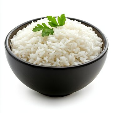 Simple Fluffy Indonesian Steamed White Rice (Nasi Putih) in a Classic Bowl, Isolated on White