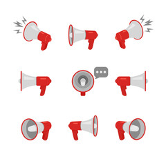 Megafon. The loudspeaker. A set of vector images of a megaphone.