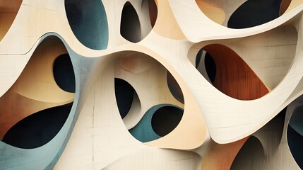 An abstract concept showing interconnected geometric shapes in earthy tones, symbolizing sustainable ecosystems and biodiversity, 4k resolution