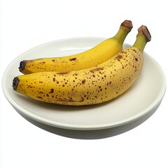 Ripe Fresh Banana on a Clean White Plate, Isolated on White