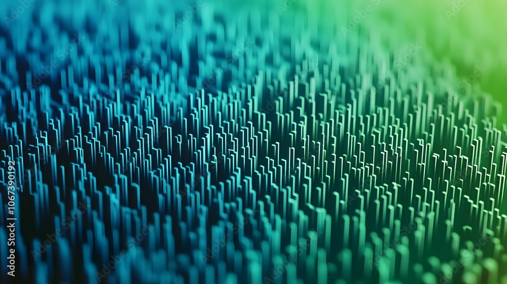 Aufkleber Abstract pattern of small geometric shapes arranged in a gradient from green to blue, symbolizing sustainable practices across land and sea, 4k resolution