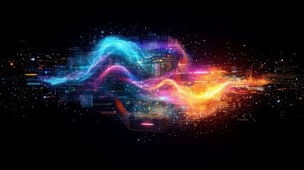 Digital Nova: An Explosion of Information in the Binary Universe.Concept of digital transformation, technological innovation, data explosion, virtual reality, and the future of technology.