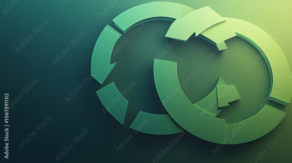 Poster Abstract image with three layered circular arrows in gradient green tones, creating a harmonious recycling concept, 4k resolution