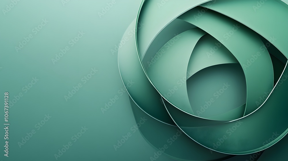 Poster Abstract image with three layered circular arrows in gradient green tones, creating a harmonious recycling concept, 4k resolution
