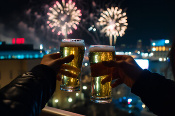 Celebrate special moments by toasting with beer while enjoying fireworks in the night sky
