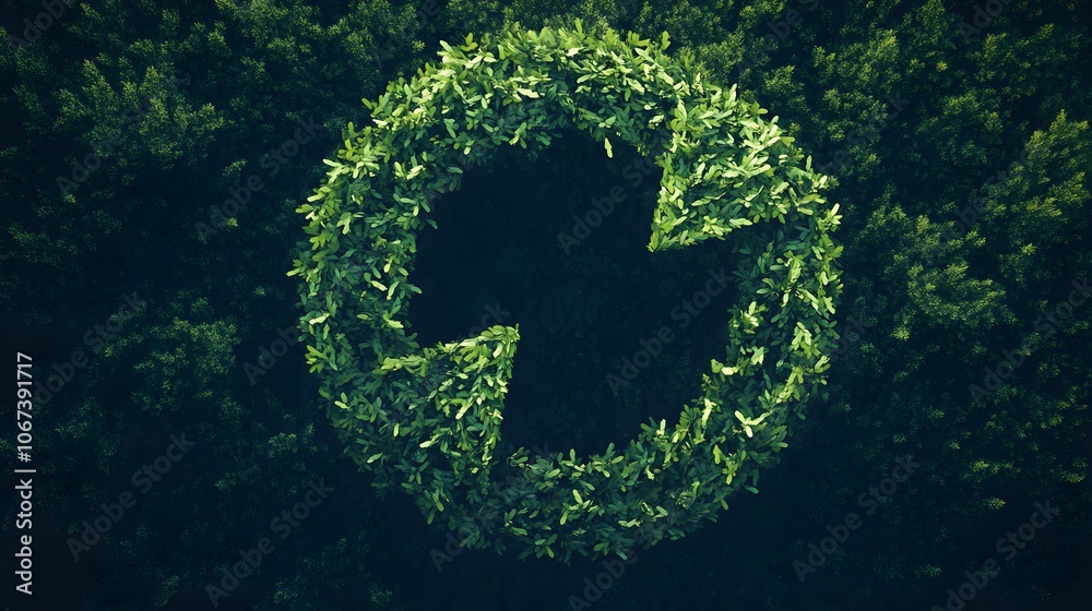 Poster Abstract pattern of green arrows blending into a circular shape, representing the cycle of life and recycling, 4k resolution