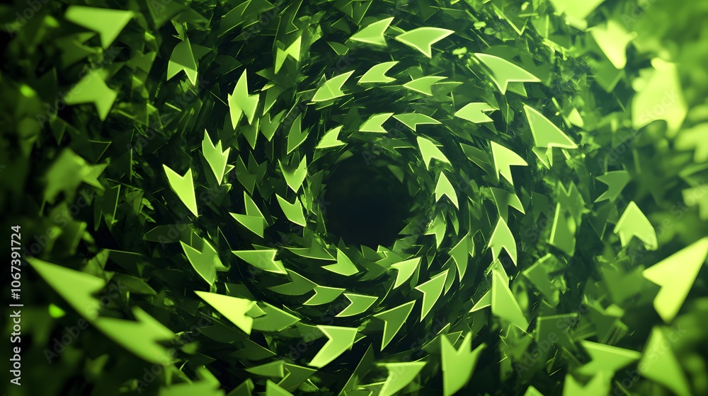 Poster Abstract pattern of green arrows blending into a circular shape, representing the cycle of life and recycling, 4k resolution