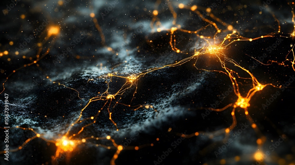Poster Abstract representation of an AI algorithm as a web of dynamic connections, with pulsing light effects indicating active data processing, 4k resolution