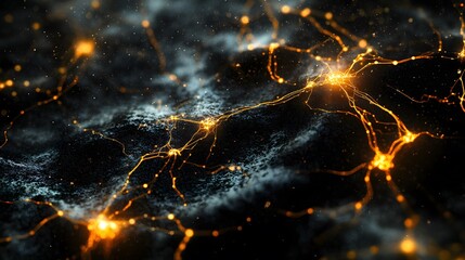 Abstract representation of an AI algorithm as a web of dynamic connections, with pulsing light effects indicating active data processing, 4k resolution