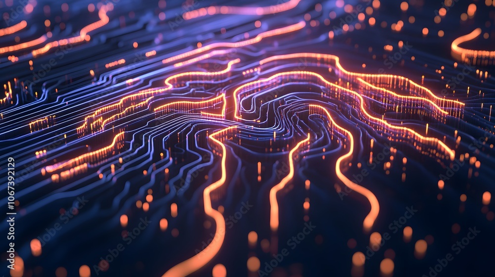 Poster Abstract image showing the structure of an AI algorithm with bold lines and neon highlights, representing fearless, robust processing power, 4k resolution