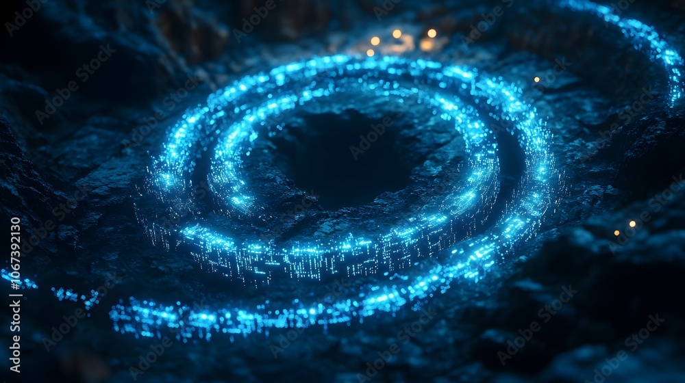 Poster Artistic depiction of an AI algorithm as an infinite loop of glowing blue circuits, capturing fearless continuous improvement, 4k resolution