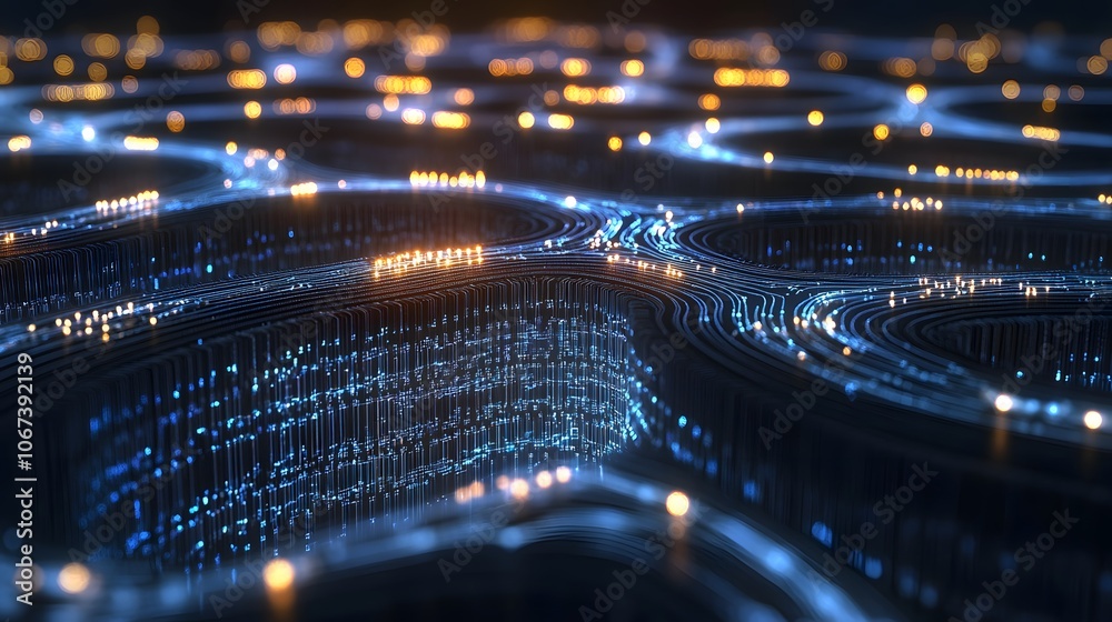 Fototapete Artistic depiction of an AI algorithm as an infinite loop of glowing blue circuits, capturing fearless continuous improvement, 4k resolution