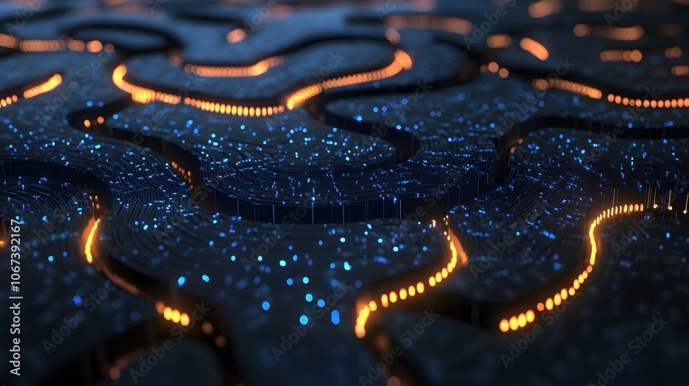 Fototapete Artistic depiction of an AI algorithm as an infinite loop of glowing blue circuits, capturing fearless continuous improvement, 4k resolution