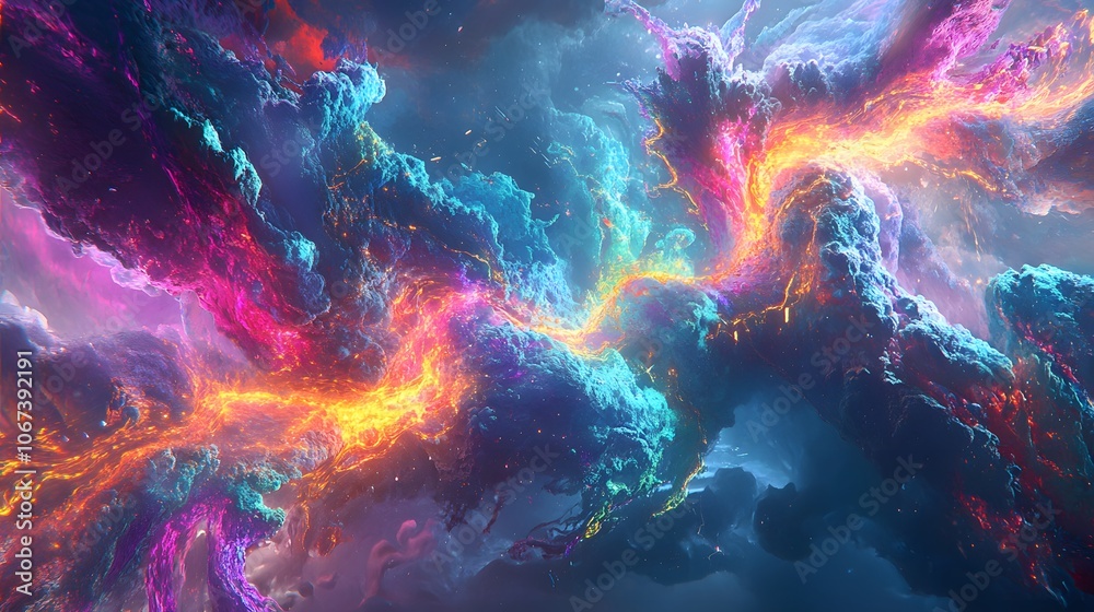 Poster Digital art showing AI algorithm pathways with luminous edges, symbolizing courage in handling complex datasets, 4k resolution