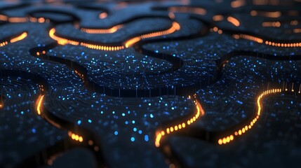 Artistic depiction of an AI algorithm as an infinite loop of glowing blue circuits, capturing fearless continuous improvement, 4k resolution