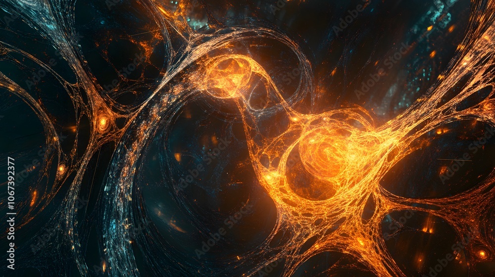 Poster Abstract art of pulsing circuits forming a web of fearless AI connections, symbolizing boundless problem-solving ability, 4k resolution