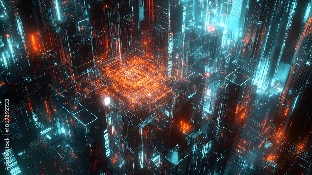 Poster Artistic depiction of an AI algorithm as a glowing, complex structure, representing bold advancements in machine learning, 4k resolution
